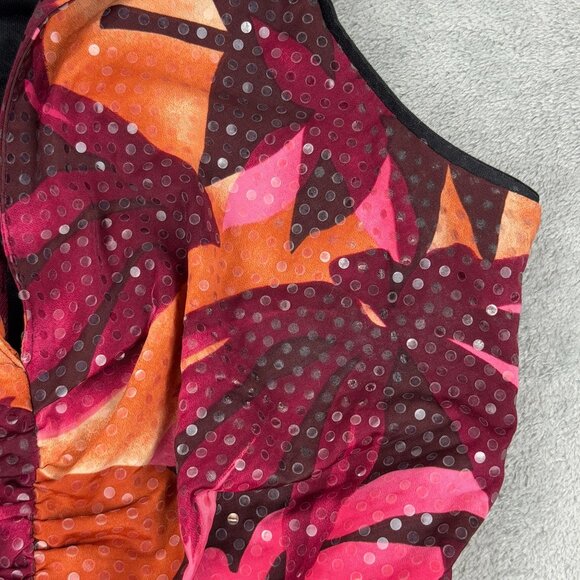 Vintage Cache Sequins Paillettes Ruched Floral Top Y2K Sleeveless Collared USA - Picture 7 of 9